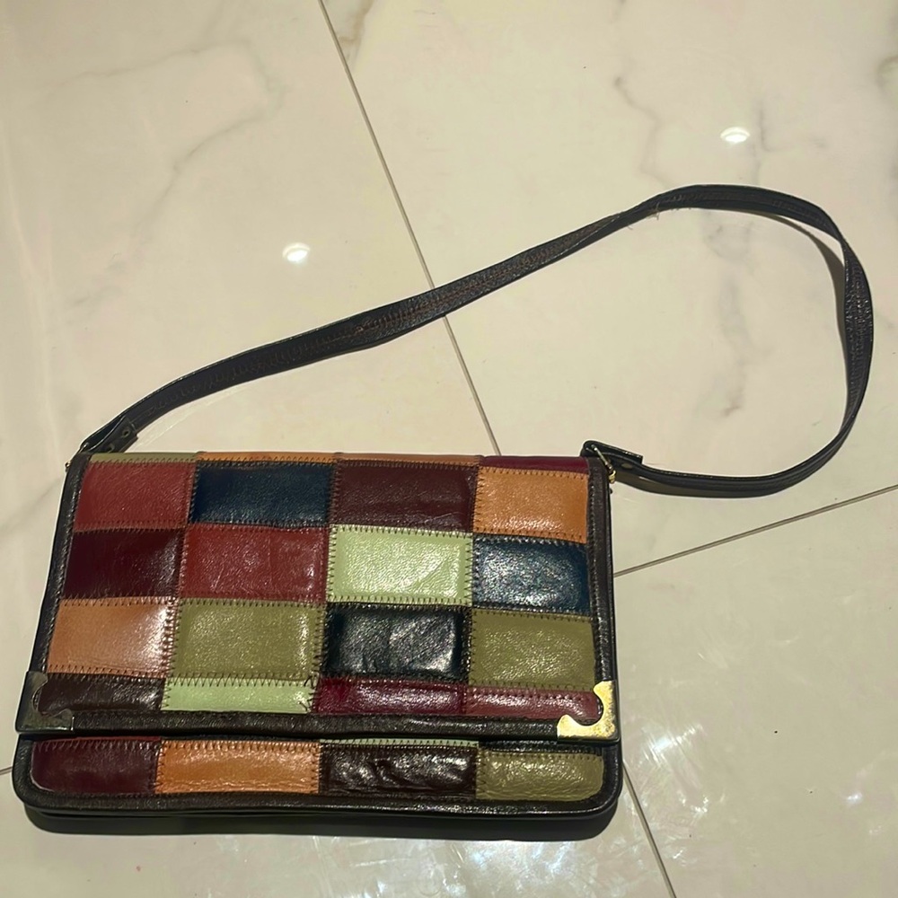 Vintage 1970s Leather Patchwork Shoulder Purse